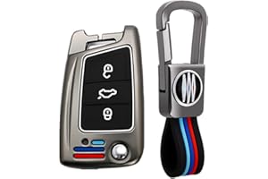 Happyit Custodie in lega di zinco per chiave auto per Volkswagen VW Golf 7 MK7 Tiguan mk2 Skoda Octavia A7 Kodiaq 3 pulsanti a prova di acqua a 360 ° Protect (colore opaco)