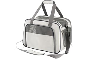 VALEMO Transportbox Katze, Katzen Transportboxen Atmungsaktive, Faltbare Katzentasche, Transporttasche mit Einstellbar Schultergurt, Hundebox, Hundetasche für Mittel Kleine Hunde 5kg Bright Grey