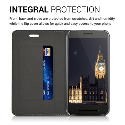 kwmobile Funda para Motorola Moto E3 - Carcasa de  Tela  y  Cuero sint  tico  - Case con  Soporte  en  Azul Oscuro marr  n 