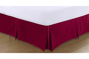 A ATH COLLECTION Pleated Base Valance Sheet Easy Care Polycotton Base Valances Bed Skirt with 40 CM Valance Drop (Double, Burgundy)
