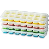 Gvolatee Stampo Silicone Cubetti Ghiaccio, 4 Pezzi con Coperchio per Salvaspazio e Impilabile, BPA Free, per DIY Alimenti, Su