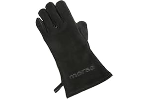 Morsø Fire and Grill Glove, Left Hand, Heat Resistant Leather, Scandinavian Lifestyle for Indoor and Outdoor Use, Black