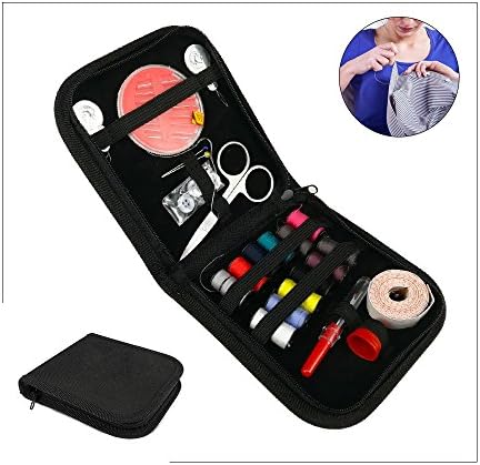 iNeith Sewing Kit 22 in 1 Sewing Supplies Case Box Scissors Needles Tape Measure Thimble Thread Portable Mini for Home Travel Emergency Black