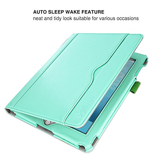SAVFY iPad 2/3/4 Hülle Auto Sleep Wake up Funktion Business Serie Case Smart Cover mit Klettverschluss Handschlaufe, Kartensteckplätze Mintgrün - 6