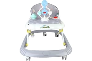 HUOLE Girello regolabile in altezza con ruote silenziose, centro di attività con musica e luci, per bambini da 6 a 18 mesi, carico 12 kg-67 x 72 x 92 cm, grigio (B)