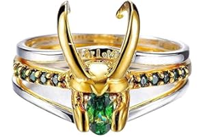 HUSHUI Anillo Loki, Anillos para Mujer, Anillos de Casco de película 3 en 1, Anillos apilables de aleación de Metal y Cristal Verde, Accesorios de joyería para Cosplay Unisex, Regalo