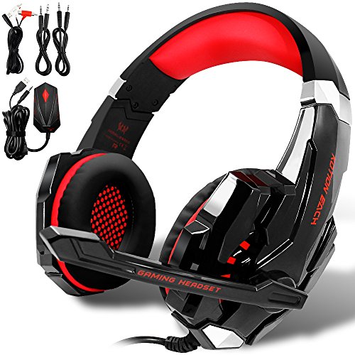 Preisvergleich Produktbild KOTION EACH GS900 Gaming Headset für die Xbox 360 One PS3 PS4 PC Computer-Laptop-Mobiltelefone, AFUNTA Multi-Funktions-Over Ear Playstation 4 7.1 umgeben Kopfhörer mit Mikrofon 3,5 mm Klinke Revolution Volume Control Noise Canceling - Schwarz + Rot
