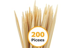 DERDOUT Wooden Skewers Pack of 200 - Durable Bamboo Sticks with - Ideal for BBQ, Kebab, Cake Topper, Chocolate Fountain and Fruits…
