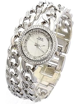 XLORDX Mode Damen Kristall Strass Edelstahl Quartz Analog Silber Armbanduhr