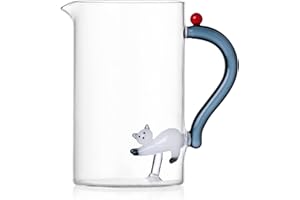 Ichendorf Milano Brocca Gatto, Bianco con Coda Grigia, Collezione Tabby Cat, 150 cl, Vetro Borosilicato, Fatto a Mano