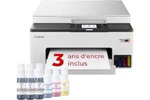 Canon MAXIFY GX1050 Imprimante A4 Couleur pour la Maison et Le Bureau | Imprimante, Copieur et Scanner Jet d'encre MegaTank Tout-en-Un | Wi-FI, Ethernet et USB | Comprend 6 Bouteilles d'encre