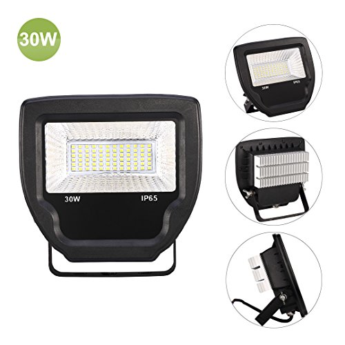 ProGreen NEUE Generation LED Flutlicht, schwarz, 30w, 3000k Warmweiß, 2500lm, wasserdicht IP65, nicht dimmbar, LED Flutlichtstrahler, Außenstrahler, LED Scheinwerfer, LED Außenleuchten [Energieklasse A++] (30w, 3000k Warmweiß)