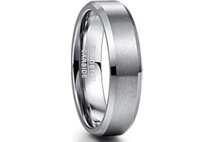 Cloyo 6mm Men's Silver Tungsten Carbide Ring with Matte Finish Beveled Edge Wedding Band Promise Ring Comfort Fit Size L 1/2-Z 1/2
