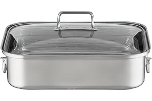 RÖSLE Plat à Rôtir Rectangulaire EXPERTISO - Sauteuse Inox 18/10 avec Couvercle en Verre - Convient pour l'Induction, Passe au Four et au Lave-Vaisselle, 38 x 28 cm, Argent