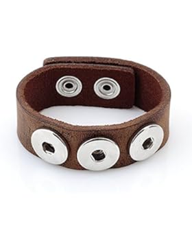 Andante Leder ARMBAND für Chunks Click-Buttons mit Druckknopf-Verschluss (18-22 cm) Vintage Braun