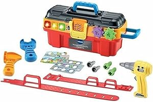 VTech - Ma Super Boîte à Outils Interactive, Caisse à Outils Enfant Éducative avec Ceinture Porte-Outils, 11 Pièces et Accessoires de Jeu, Cadeau Enfant de 2 Ans à 5 Ans - Contenu en Français
