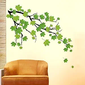 Decals Design Green Autumn Leaves Branch Wall Sticker (PVC Vinyl, 50 cm x 70 cm, Green)