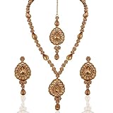 I Jewels Traditional Gold Plated Elegantly Handcrafted Jewellery Set with Maang Tikka Using Austrian Diamonds for Women IJ274FL (Gold)