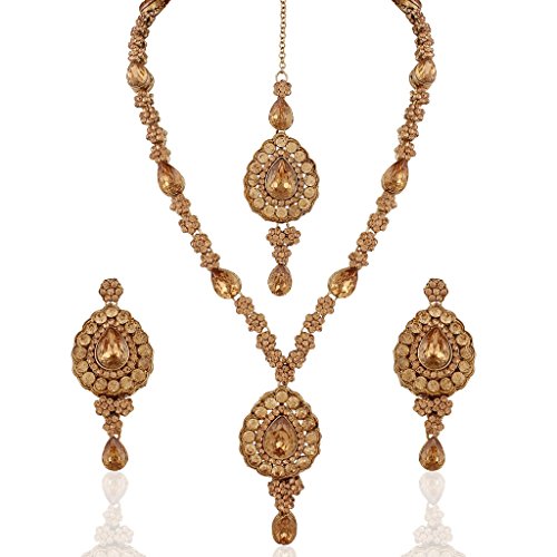 I Jewels Traditional Gold Plated Elegantly Handcrafted Jewellery Set with Maang Tikka Using Austrian Diamonds for Women IJ274FL (Gold)