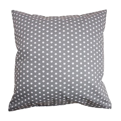 Kissenbezug 50x50 cm Sterne Weiß auf Grau Baumwolle Kissenhülle