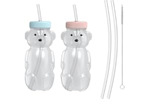SHCHME Honey Bear Straw Cup for Babies, 2 Pack Cute Bear Shaped Honey Bear Straw Bottle for Kids with Upgraded Safety Lid Design Honey Bear Cup (2 Pack)
