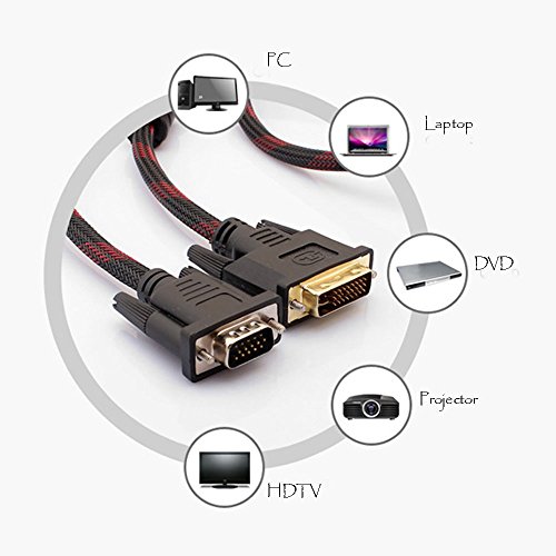 Top-Longer DVI auf VGA Adapterkabel Kabel DVI-I 24+5 Stecker auf 15 Polig HD-Stecker Vergoldete Konverter Hochreine Kupferleiter, Unterstützung 1080P für Laptop,, HDTV ,Gaming , DVD und Beamer - 5