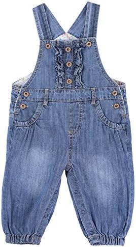 BUYIIT Baby&amp;Littel Girls Overall Washed Premium Soft Denim Dungarees Jean Jumpsuits (6-9 Months)