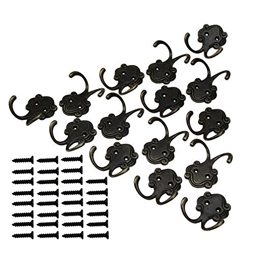 LJY 15 Stücke Octopus Double Prong Robe Haken mit Schrauben Pack Retro Wandmontierte Kleiderbügel über Tür