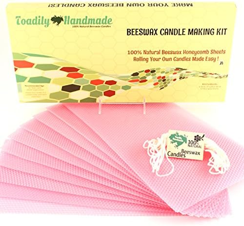 Make Your Own Beeswax Candle Kit - Includes 10 Full Size 100% Beeswax Honeycomb Sheets in PINK and Approx. 6 Yards (18 Feet) of Cotton Wick. Each Beeswax Sheet Measures Approx. 8" x 16 1/4".