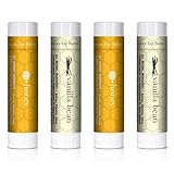 100% Natural Beeswax Lip Balm 4 Pack Vanilla Bean & Honey - For Chapped & Cracked Lips. Made in USA