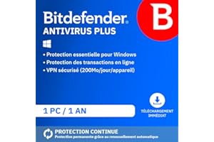 Bitdefender Antivirus Plus 2025 | 1 Appareil | 1 An | PC | Code d’activation par email | Renouvellement Automatique