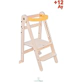 Mamatoyz Fold Katlanır Ahşap &Ouml;ğrenme Kulesi Sarı Kuş, 3 ayarlanabilir y&uuml;kseklik, doğal ahşap