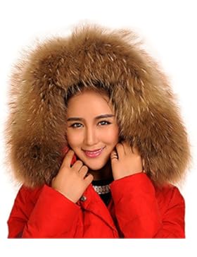 Vemolla Damen Winter Waschbärfell Schultertuch Schal Kragen Für Rand Mit Kapuze