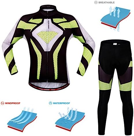 EPACK Cycling Jersey Bike Jacket Breathable Jersey Quick Dry Elastic Outdoor Sportswear Thermal Fleece Cycling Long Sleeve Autumn Winter Warm Windproof (Small, Spring Set)