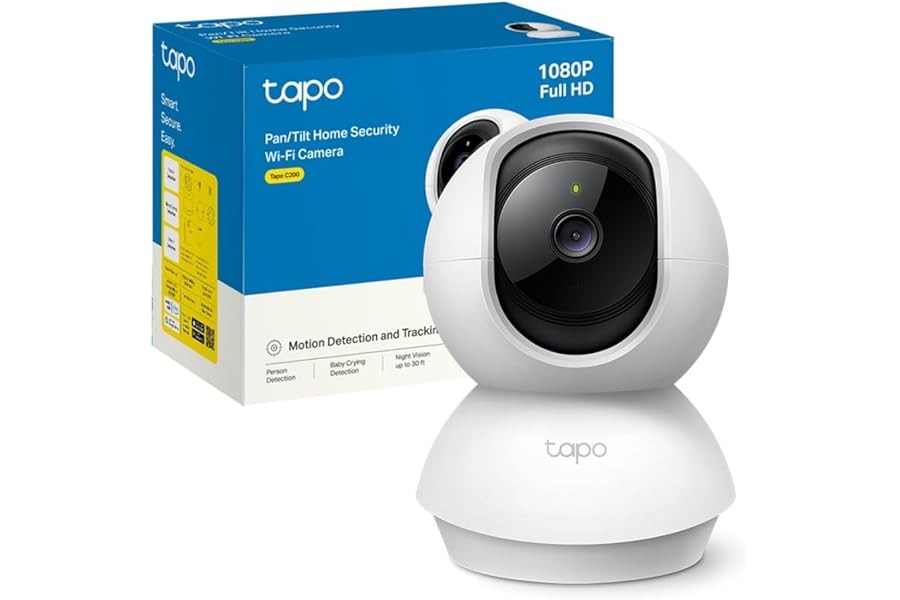 Tapo C200 Wi-Fi Indoor FHD Camera, Surveillance Camera, Night Vision, 360° View, Two-Way Audio, Motion Detection and Notifications, Built-in Audible and Light Alarm