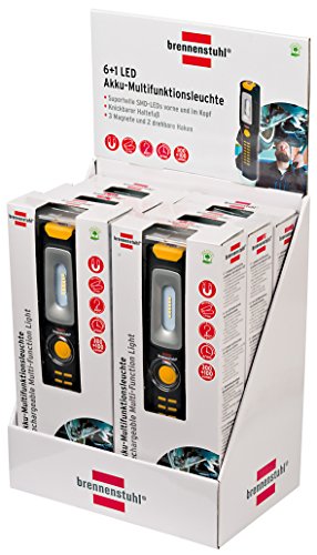 Brennenstuhl LED Taschenlampe mit Akku / Akku Multifunktionsleuchte mit 6 superhellen SMD-LED´s (3 Stunden Leuchtdauer, 360° drehbarer Haken, knickbarer Haltefuß, 2 starke Magnete) Farbe: schwarz/gelb - 12