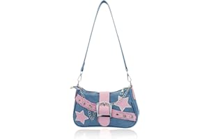 AfitLulu Klein Umhängetasche Damen Denim Schultertasche mit Handkette und Abnehmbarem Schultergurt, Halbmond Tasche Y2K Tasche Modisch Handtasche mit Reißverschluss