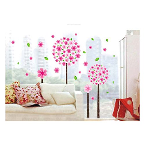 120*60CM Blumen und Baum Loewenzahn Wandtattoo Wandaufkleber Aufkleber Wandsticker Wall sticker fuer Wohnzimmer Schlafzimmer Kinderzimmer Rosa - 3