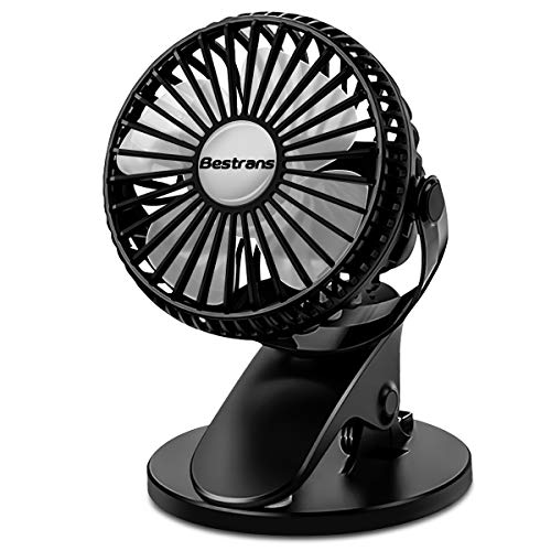 Bestrans Mini Ventilateur, Ventilateur USB de Bureau avec Batterie Rechargeable, 3 Vitesses Rotation à 720°, 1,2M Câble, Silencieux et Portable pour Poussette, Voiture, Camping (Noir Transparent)