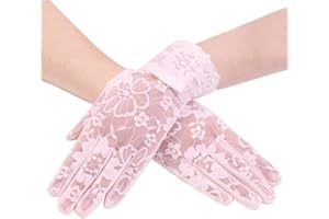 RDWESZOD Guanti da donna in pizzo con motivo floreale, corti e eleganti in pizzo per matrimoni, feste d'opera