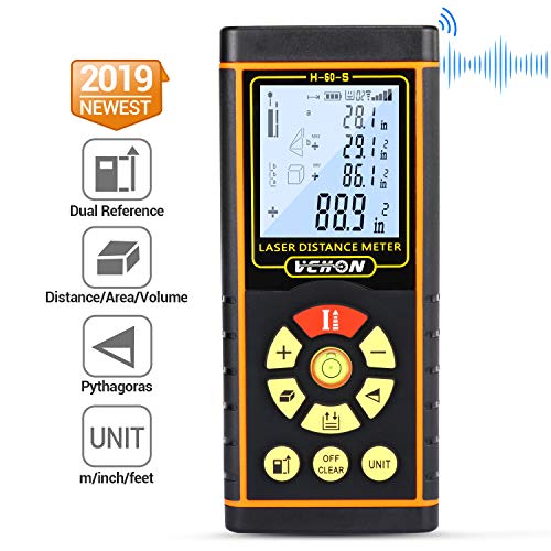 Telemetro Laser Distanziometro Classico, HD40 in M/In/Ft con Bolle d'aria e Funzione Muto, 4 Modalità di Pitagora Misuratore Precisa di Distanza, Superficie, Volume e Misura Continua