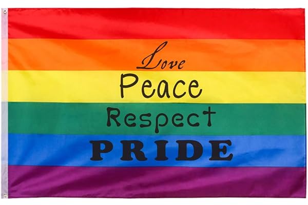 QSUM Rainbow Drapeau Gay Pride Bannière - Love Peace Respect Pride - Drapeau LGBT Festival Parade Décoration 3 x 5 Pieds