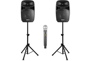 Vonyx VPS152A Pro Karaoke System with Wireless Mics, Stands and 15" Active Speakers - Professional Machines for Parties, Events, Home Entertainment