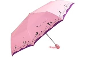 SUNHUITOY Windproof Compact Travel Folding Cute Cat Umbrella,Auto Open Close Rain&Sun Lightweight Portable Umbrellas with Cover for Kids Women Men