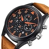 Conbays Herren Militär-/Sportuhren für Herren Outdoor Zeitmesser Stoppuhr mit braunem Lederband Geschenk