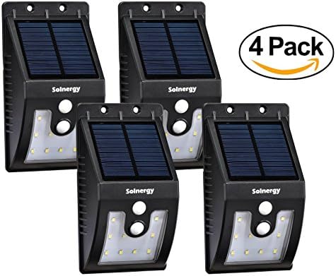 [Solnergy] IPX6 Waterproof LED Solar Sensor Light, Outdoor Motion Lighting, Power Button, Security Motion Sensor Lamp Light, Auto On/Off, Patio, Yard, Garden, Driveway, Stairs, Pool Area (4 in Pack)