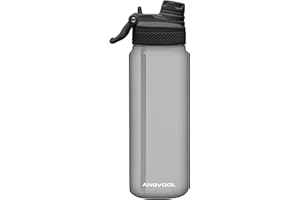 ANGVOOL 2 in 1 Lid Water Bottle with Straw, Leak Proof Sports Drink Bottles for Gym Adult Men Women, BPA Free (Charcoal, 900ml)