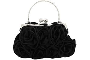 CORIOS Bolsa de Noche para Mujer Flor Embrague Bolso de Boda Bolso de Hombro con Cadena Desmontable Elegante Bolsos Bandolera para Fiesta de Graduación Boda Banquete Negro