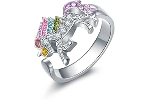 Clataly Arc - en - ciel Licorne anneau avec strass ouverture réglable Cartoon Licorne fille anneau (Argent)