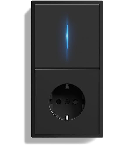 BSEEDLIFE Lichtschakelaar met stopcontact, 1-voudig, 2-weg, dubbele wandschakelaar met pc-frame, 80 x 150 mm, inbouwstopcontact met lichtschakelaar, eenvoudige montage, zwart